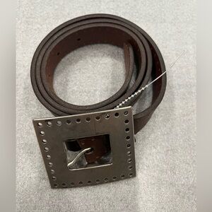 [Max37”]Fullum & Holt Brown Leather Belt 1” wide Silver Toned Square Buckle